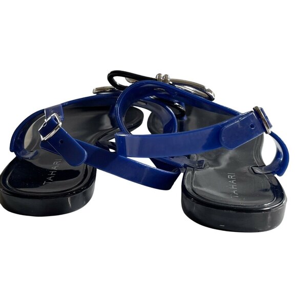 Tahari Womens Size 6 Blue & Black Jelly Sandals With Silver Bow Strap Detail - Picture 5 of 9